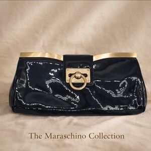 Ann Taylor Y2K Patent Leather Clutch | Black & Gold